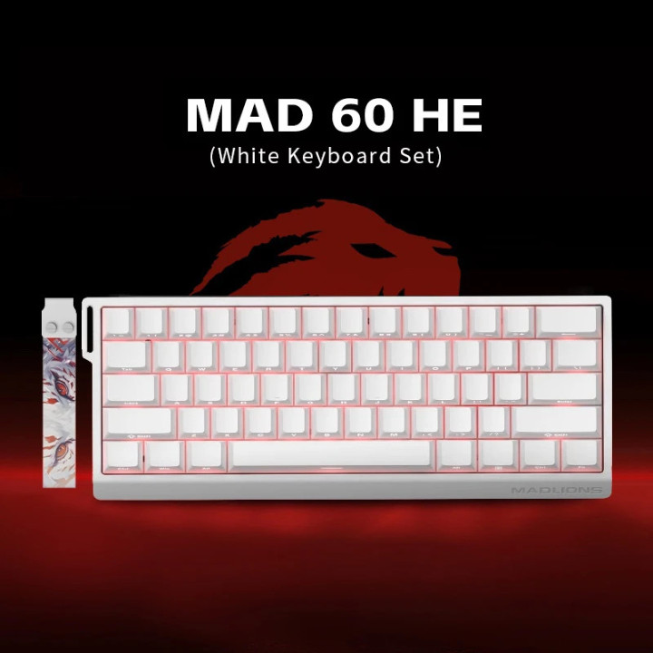 Професионална геймърска механична клавиатура Madlions MAD 60 HE RGB, 1K, Magnetic Amber Pro Switches, White - MAD-60-HE-RGB-WH