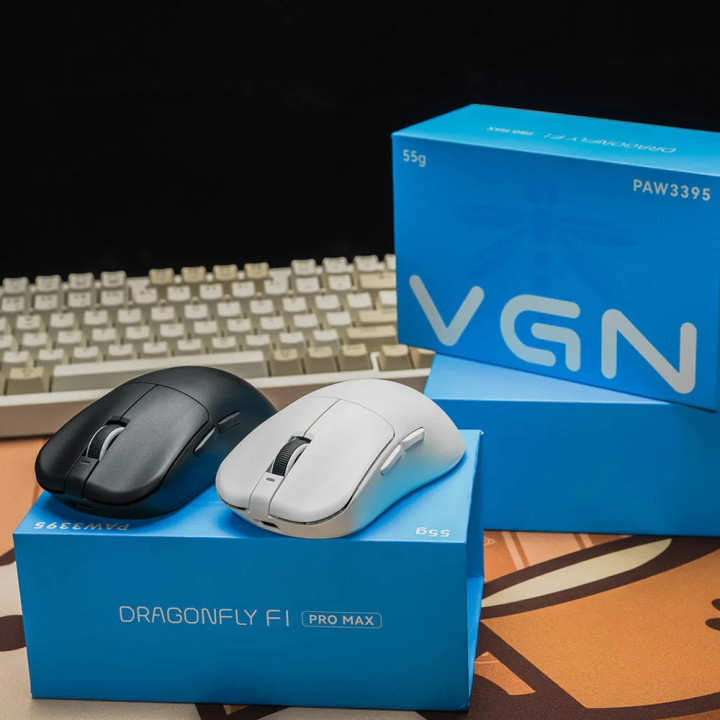 Професионална безжична геймърска мишка VGN F1 PRO MAX DRAGONFLY - 1K (4K compatible), Kailh Black Gold Mamba Switches, White - F1-PRO-MAX-DRAGONFLY