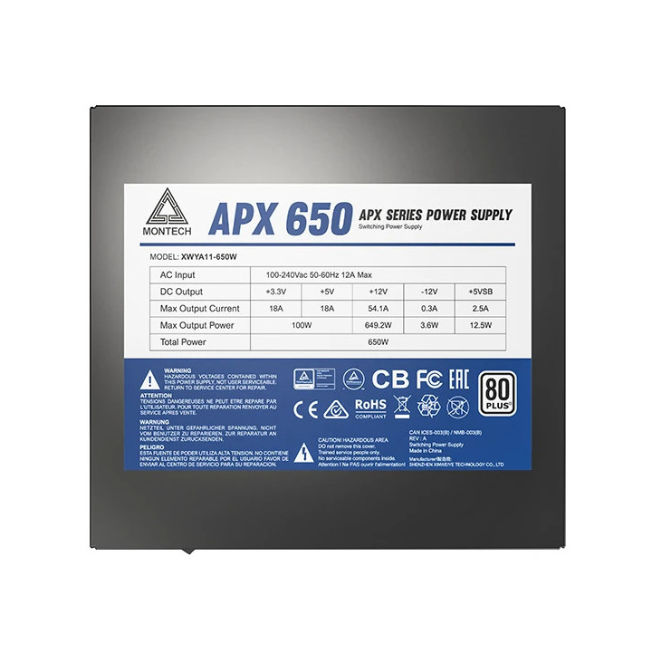 Захранване Montech 650W APX, 80 Plus White - MONTECH-APX-650