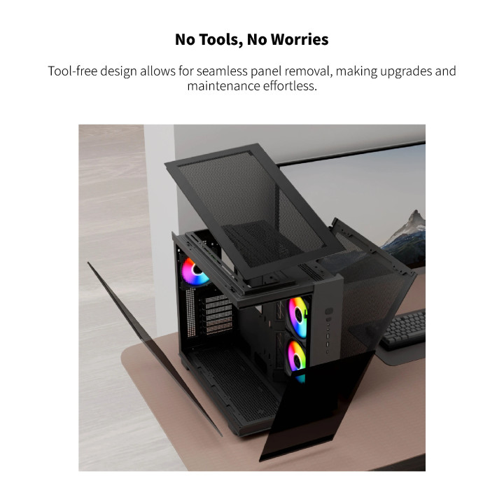 Кутия за компютър Montech KING 65 Pro, Dual Chamber Mid-tower Case, 3 ARGB Fans, Black - MONTECH-KING-65-PRO-B