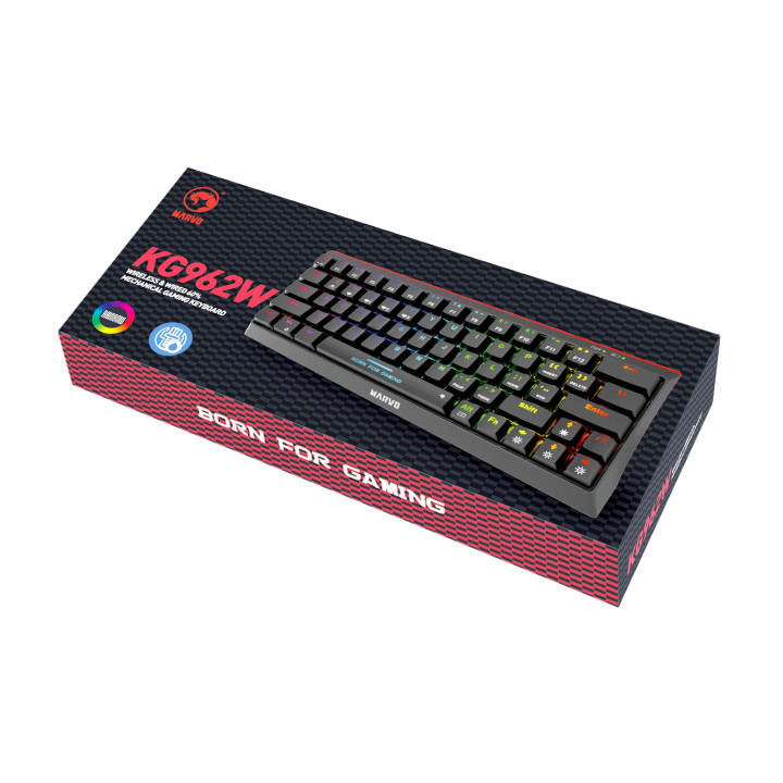 Bluetooth механична геймърска клавиатура Marvo Hecate 61WR Black KG962W-R, Bluetooth 5.0, 63 keys - MARVO-KG962W-R