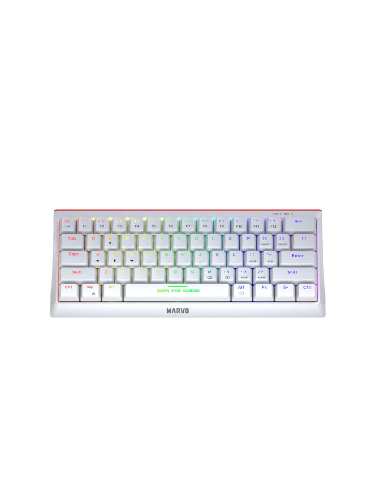 Механична геймърска клавиатура Marvo 61 keys TKL Hecate 61R WH, KG962G White, RED switches, RGB - MARVO-KG962G-WH-R