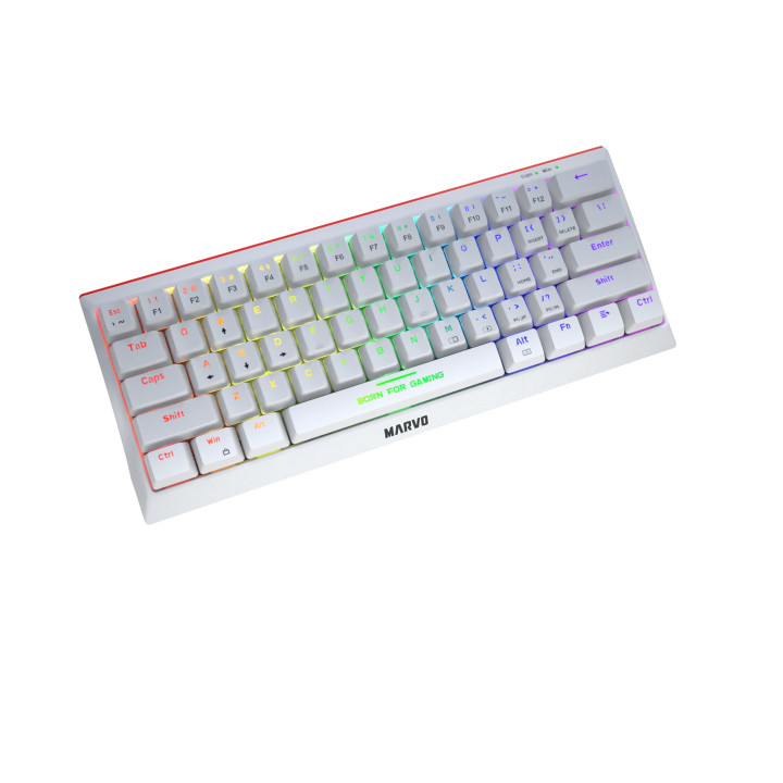 Механична геймърска клавиатура Marvo 61 keys TKL Hecate 61R WH, KG962G White, RED switches, RGB - MARVO-KG962G-WH-R