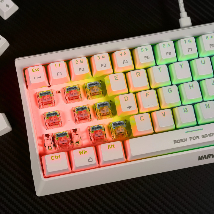 Механична геймърска клавиатура Marvo 61 keys TKL Hecate 61R WH, KG962G White, RED switches, RGB - MARVO-KG962G-WH-R