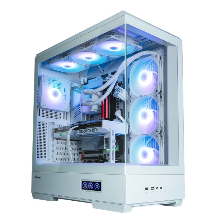 Кутия за компютър Zalman P50 DS White, ATX, Digital Display, Addressable RGB - ZM-P50-DS-WH
