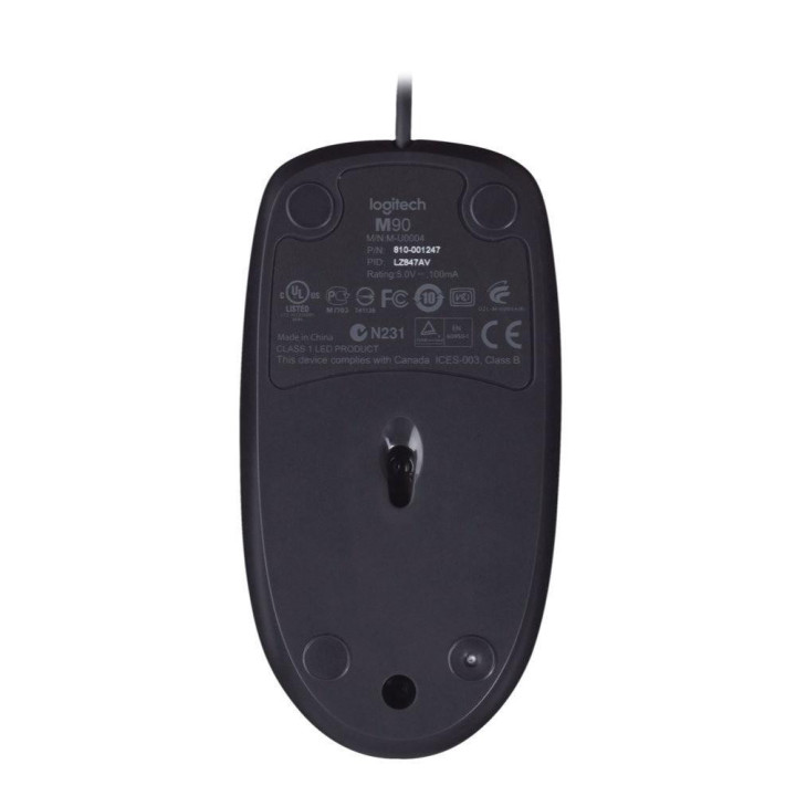 Жична мишка Logitech M90, USB, Черен - 910-001793