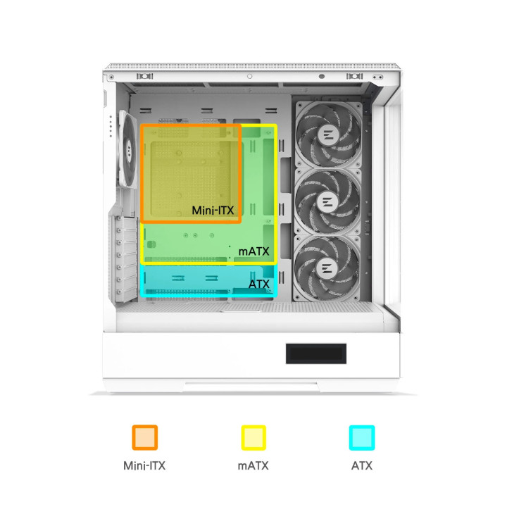 Кутия за компютър Zalman P50 DS White, ATX, Digital Display, Addressable RGB - ZM-P50-DS-WH