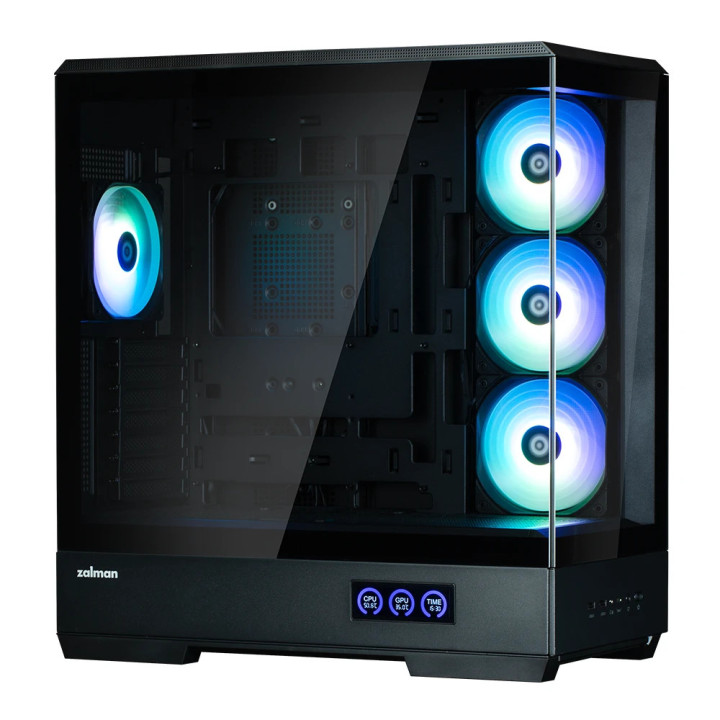Кутия за компютър Zalman P50 DS Black, ATX, Digital Display, Addressable RGB - ZM-P50-DS-BK