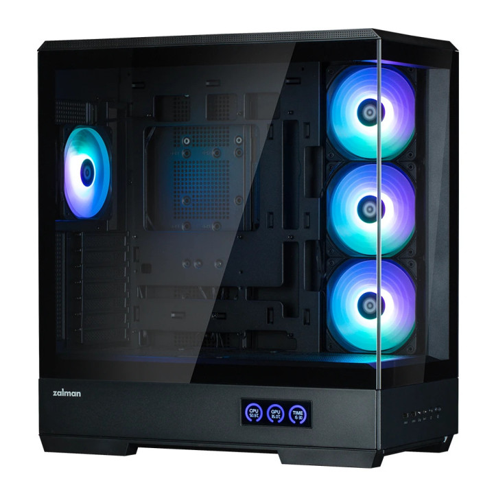 Кутия за компютър Zalman P50 DS Black, ATX, Digital Display, Addressable RGB - ZM-P50-DS-BK