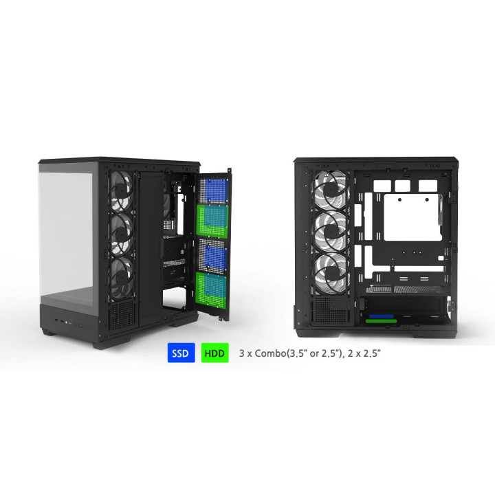 Кутия за компютър Zalman P50 DS Black, ATX, Digital Display, Addressable RGB - ZM-P50-DS-BK