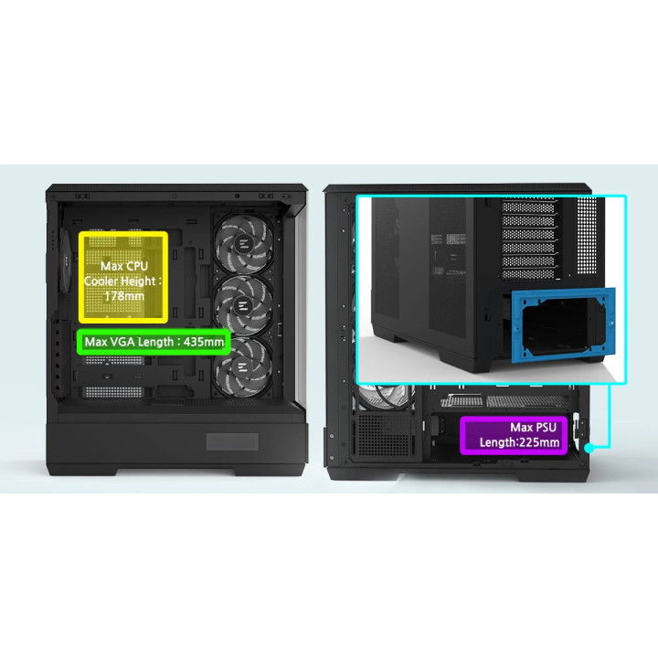 Кутия за компютър Zalman P50 DS Black, ATX, Digital Display, Addressable RGB - ZM-P50-DS-BK