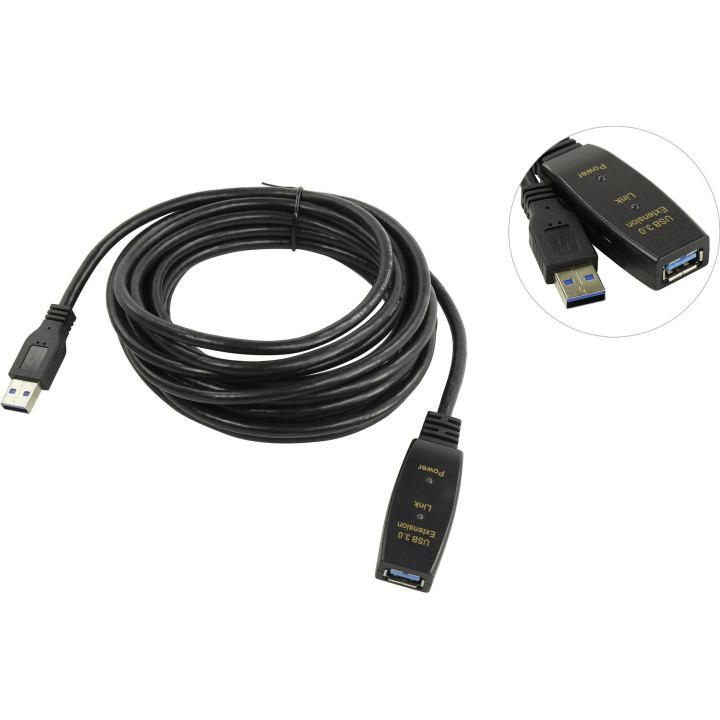 Кабел VCom удължение USB 3.0 AM / AF Active Extension Cable 5M Black - CU827A-5.0m
