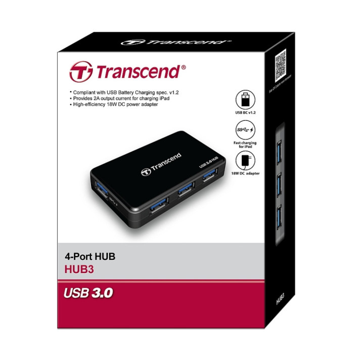 Хъб Transcend 4-Port HUB, USB 3.0 - TS-HUB3K