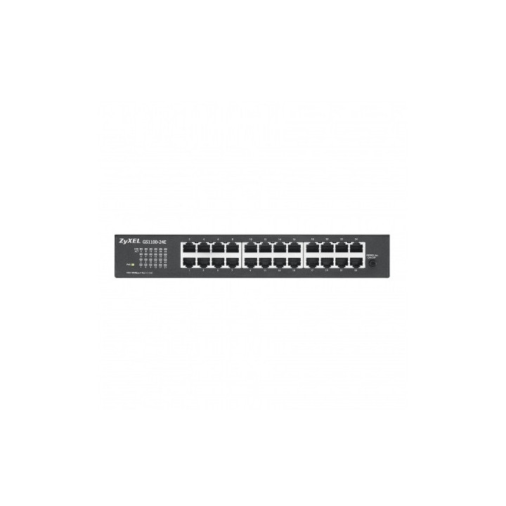 Комутатор ZyXEL GS1100-24E 24-port Gigabit Unmanaged switch v3, Fanless, 802.3az (Green), desktop/19" rackmount - GS1100-24E-EU0103F