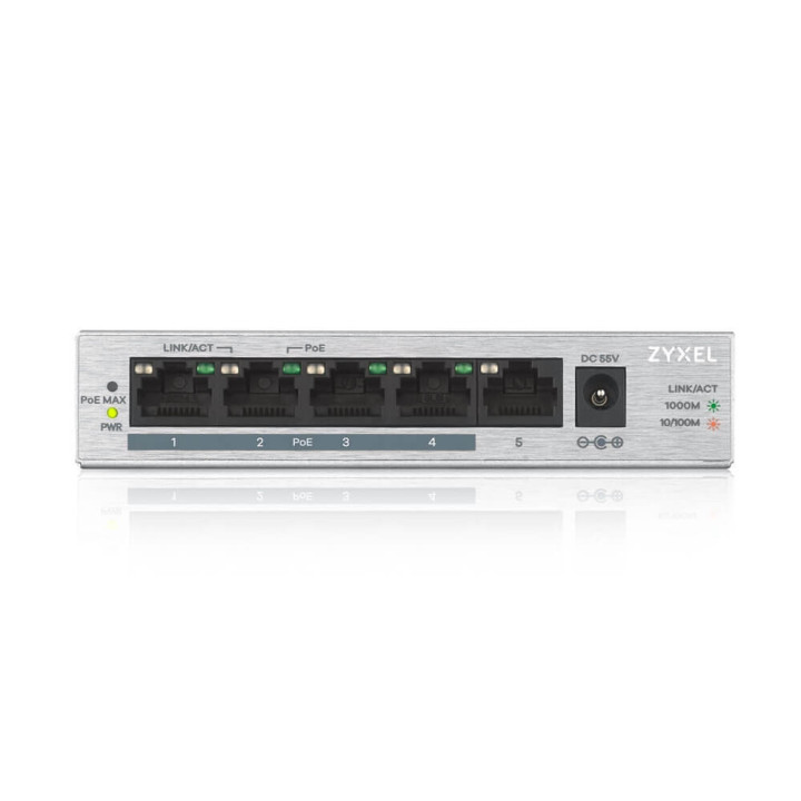 Комутатор ZyXEL GS1005-HP, 5 Port Gigabit PoE  unmanaged desktop Switch, 4 x PoE, 60 Watt - GS1005HP-EU0101F