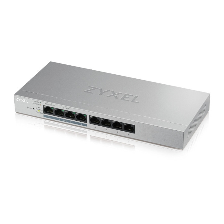 Комутатор ZyXEL GS1200-8HPv2, 8 Port Gigabit PoE  webmanaged Switch, 4x PoE, 60 Watt - GS1200-8HPV2-EU0101F