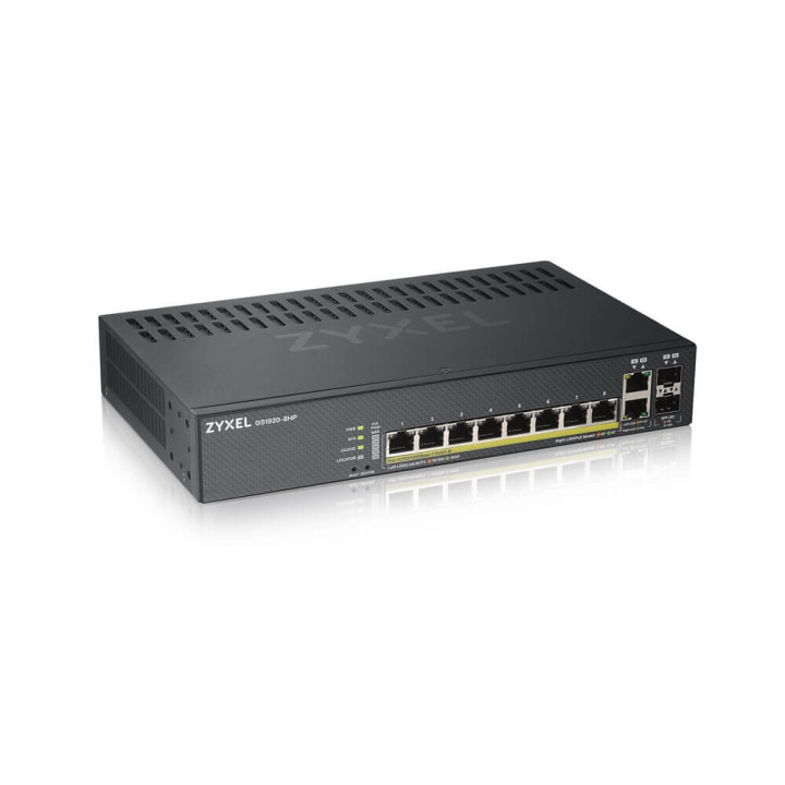 Комутатор ZyXEL GS1920-8HPv2, 10 Port Smart Managed Switch 8x Gigabit Copper and 2x Gigabit dual pers., hybrid mode, standalone or NebulaFlex Cloud, 130 Watt PoE, fanless - GS1920-8HPV2-EU0101F