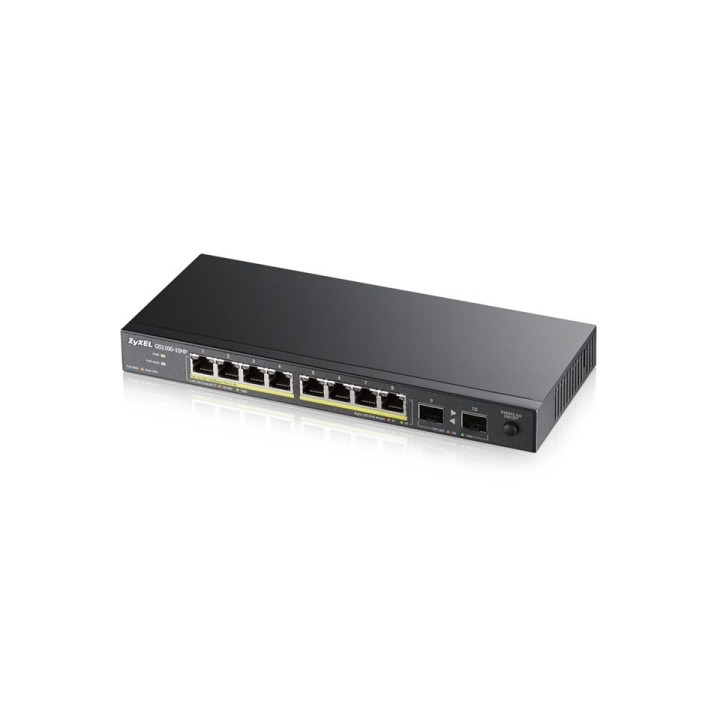 Комутатор ZyXEL GS1100-10HP v2, unmanage PoE 8x Gigabit, 2x Fiber Uplink, 120 Watt PoE - GS1100-10HP-EU0102F