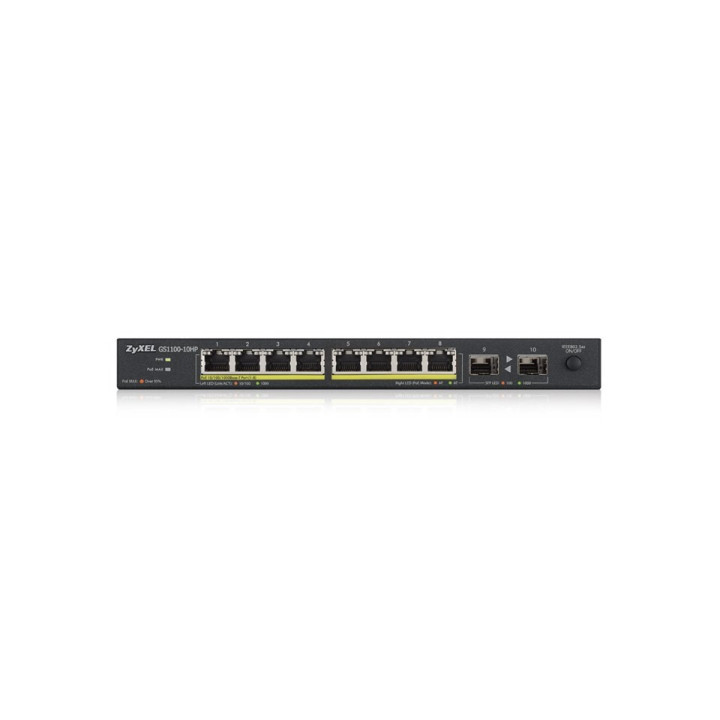 Комутатор ZyXEL GS1100-10HP v2, unmanage PoE 8x Gigabit, 2x Fiber Uplink, 120 Watt PoE - GS1100-10HP-EU0102F