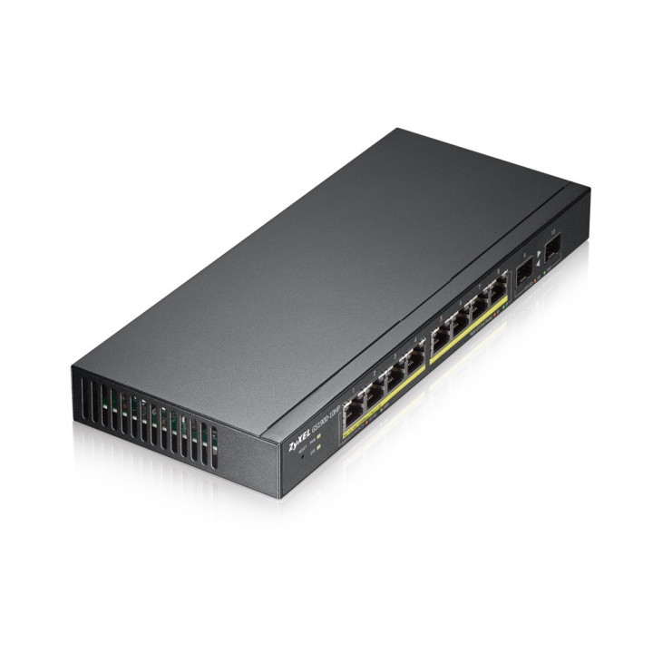 Комутатор ZyXEL GS1900-10HP v2, 8-port GbE L2 PoE Smart Switch   2 SFP slots, 802.3at, desktop, fanless, 70 Watt - GS1900-10HP-EU0102F