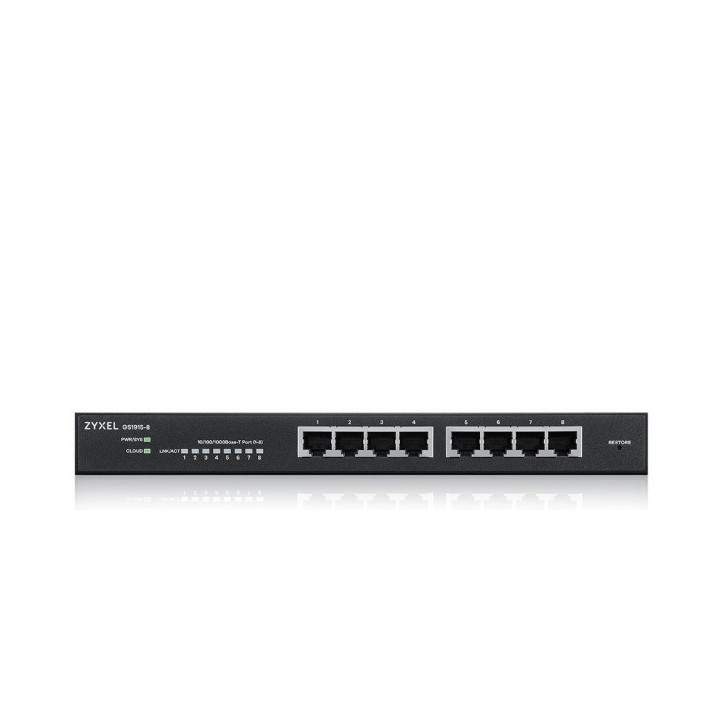Комутатор ZyXEL GS1915-8, 8-port GbE Smart hybrid mode Switch, standalone or NebulaFlex Cloud, desktop, fanless - GS1915-8-EU0101F