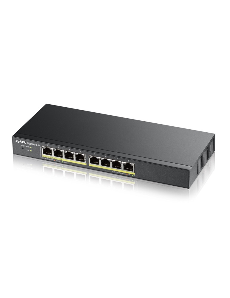Комутатор ZyXEL GS1900-8HP, 8-port GbE L2 PoE Smart Switch, 802.3at, desktop, fanless, 70 Watt - GS1900-8HP-EU0103F