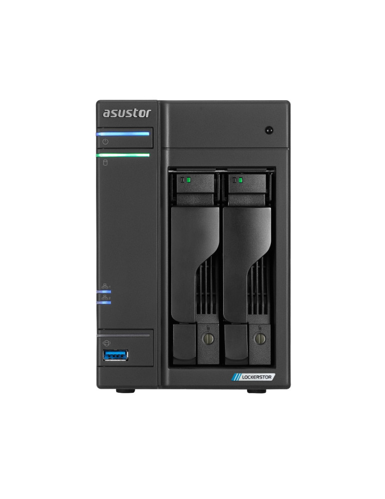 Мрежови сториджи Asustor Lockerstor AS6702T, 2 Bay NAS, Intel Jasper Lake 4C 2.0 GHz, 4GB DDR4 SODIMM, M.2 NVMe x4 slots (Diskless), USB 3.2 Gen 2x2, Dual 2.5GbE Ports, SSD Caching
