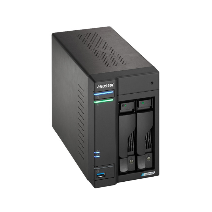 Мрежови сториджи Asustor Lockerstor AS6702T, 2 Bay NAS, Intel Jasper Lake 4C 2.0 GHz, 4GB DDR4 SODIMM, M.2 NVMe x4 slots (Diskless), USB 3.2 Gen 2x2, Dual 2.5GbE Ports, SSD Caching