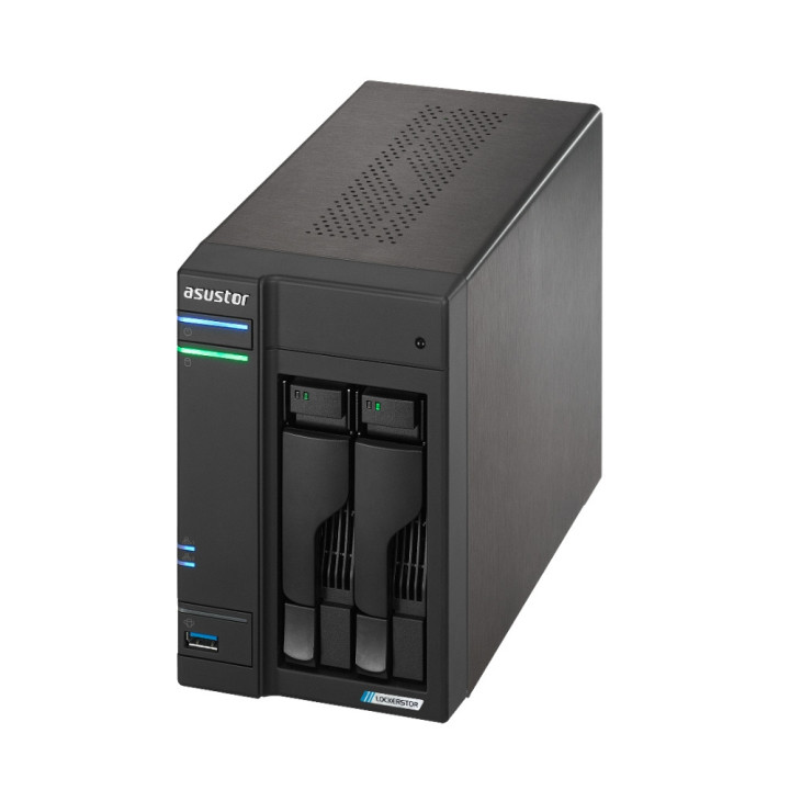 Мрежови сториджи Asustor Lockerstor AS6702T, 2 Bay NAS, Intel Jasper Lake 4C 2.0 GHz, 4GB DDR4 SODIMM, M.2 NVMe x4 slots (Diskless), USB 3.2 Gen 2x2, Dual 2.5GbE Ports, SSD Caching