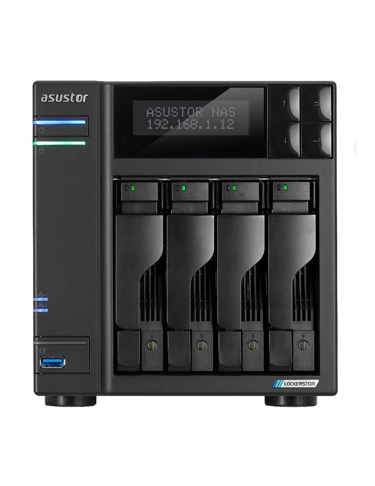 Мрежови сториджи Asustor Lockerstor AS6704T, 4 Bay NAS, Intel Jasper Lake Quad-Core 2.0GHz, 4GB RAM DDR4, 2.5GbE x 2, M.2 SSD Slotsx4 (Diskless), USB 3.2 Gen 2x2, Black