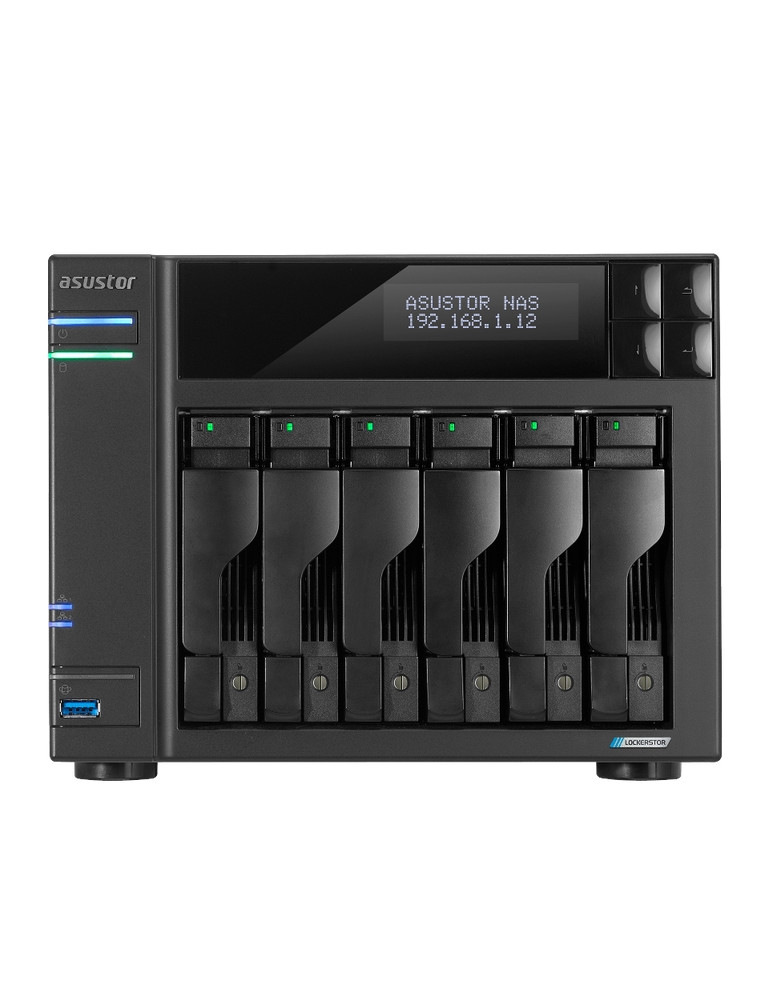 Мрежови сториджи Asustor Lockerstor AS6706T, 6 Bay NAS, Intel Jasper Lake Quad-Core 2.0GHz, 8GB RAM DDR4, 2.5GbEx2, M.2 SSD Slots x 4 (Diskless), USB 3.2 Gen 2x2, Black