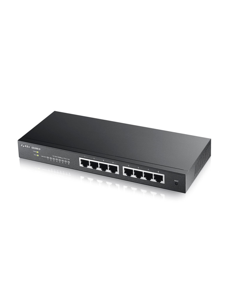 Комутатор ZyXEL GS1900-8 v2, 8 port GbE L2 smart switch, desktop, fanless - GS1900-8-EU0102F