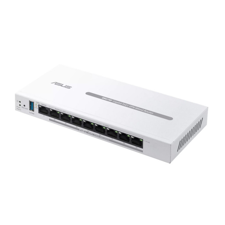 Рутер Asus Business Gigabit PoE  VPN Wired Router, ExpertWiFi EBG19P, 8 PoE  ports, 123W, 1 gigabit WAN 2 gigabit WAN/LAN, USB 3.2, PoE, White - 90IG08C0-MO3B00