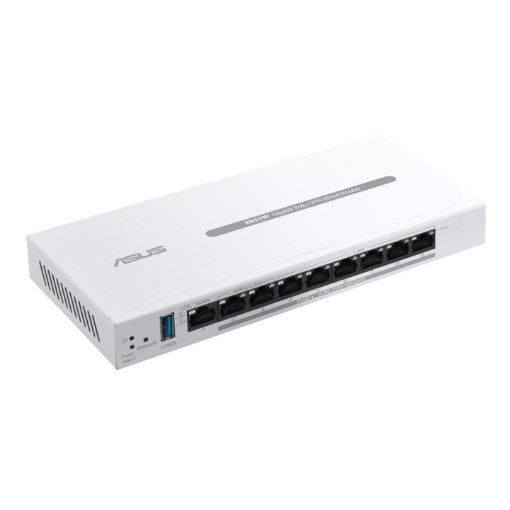Рутер Asus Business Gigabit PoE  VPN Wired Router, ExpertWiFi EBG19P, 8 PoE  ports, 123W, 1 gigabit WAN 2 gigabit WAN/LAN, USB 3.2, PoE, White - 90IG08C0-MO3B00