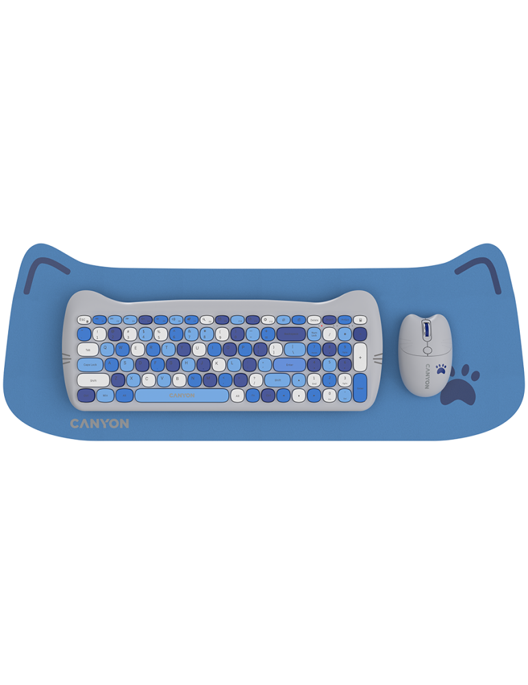 Безжичен комплект клавиатура и мишка Canyon HSET-W6, Kitty Edition, AAA АА, Blue - CNS-HSETW6BL