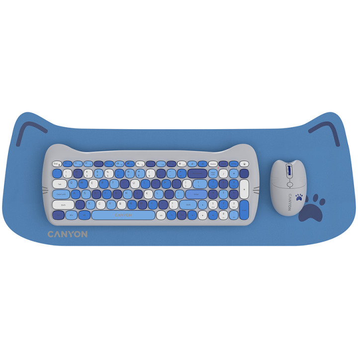 Безжичен комплект клавиатура и мишка Canyon HSET-W6, Kitty Edition, AAA АА, Blue - CNS-HSETW6BL