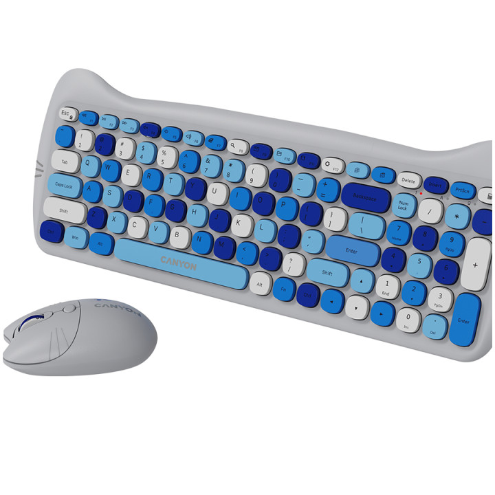 Безжичен комплект клавиатура и мишка Canyon HSET-W6, Kitty Edition, AAA АА, Blue - CNS-HSETW6BL