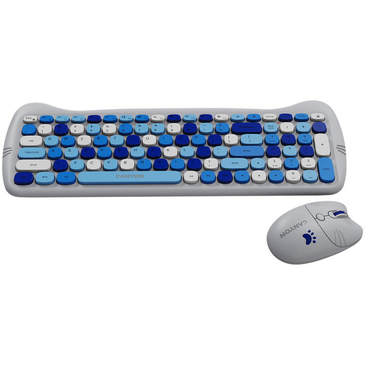 Безжичен комплект клавиатура и мишка Canyon HSET-W6, Kitty Edition, AAA АА, Blue - CNS-HSETW6BL