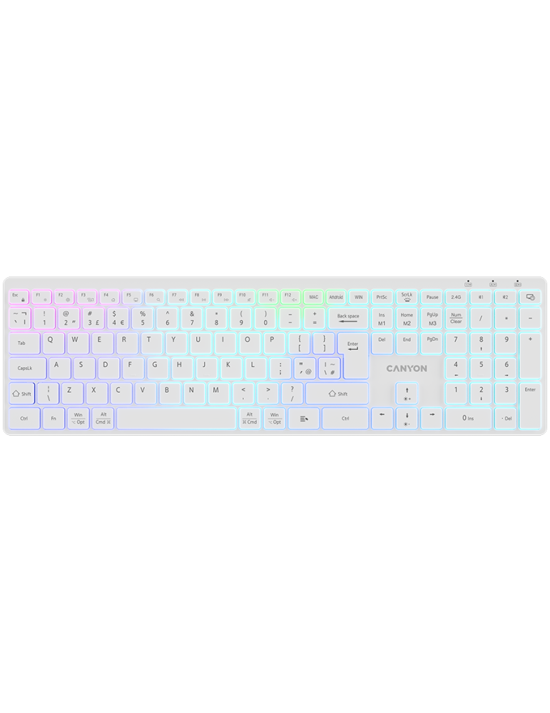 Безжична клавиатура Canyon HKB-W11 UK/US RGB Dual Mode, White - CNS-HBTK11W