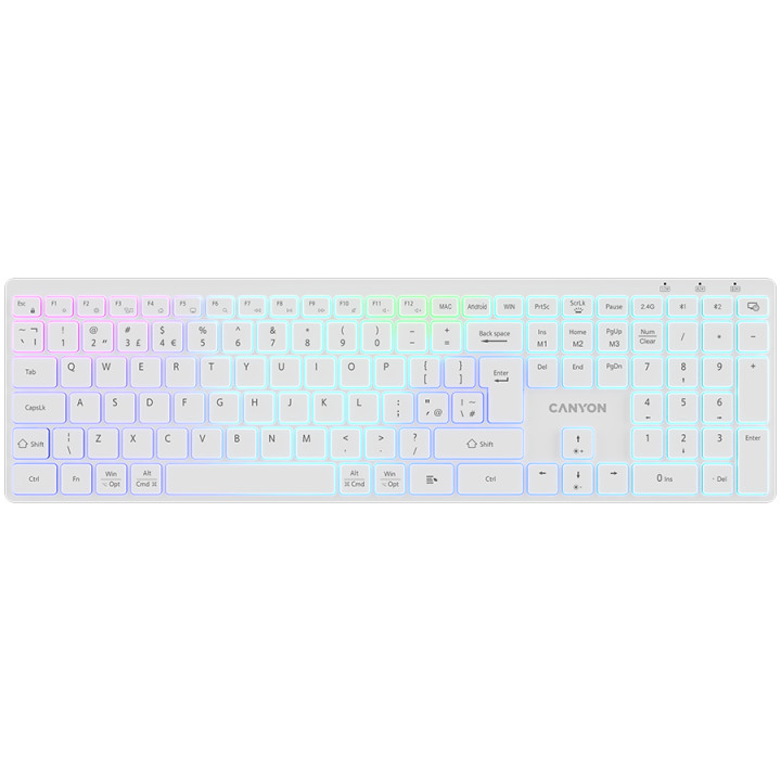 Безжична клавиатура Canyon HKB-W11 UK/US RGB Dual Mode, White - CNS-HBTK11W