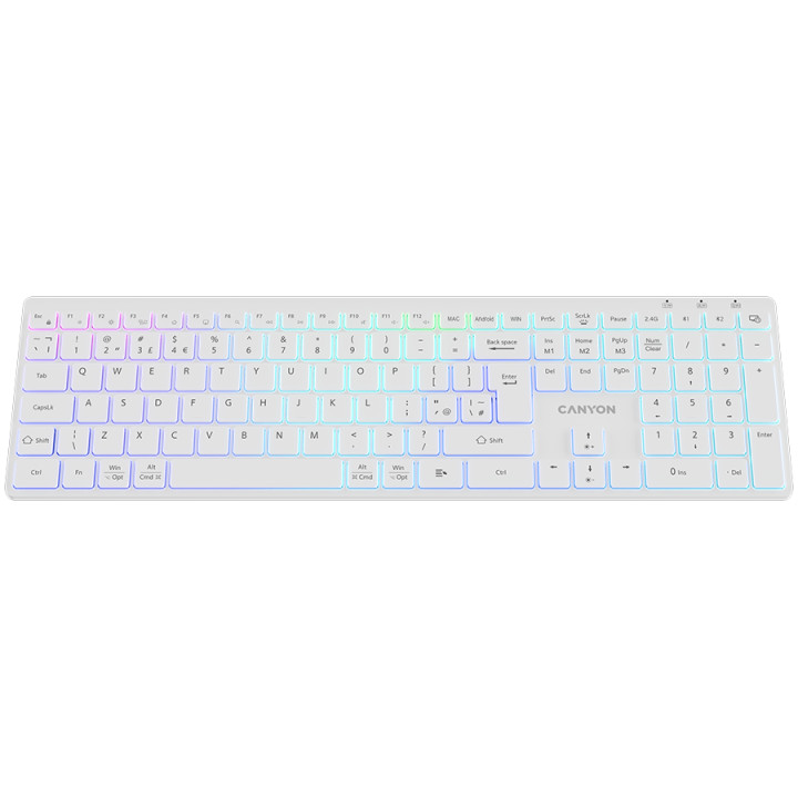 Безжична клавиатура Canyon HKB-W11 UK/US RGB Dual Mode, White - CNS-HBTK11W