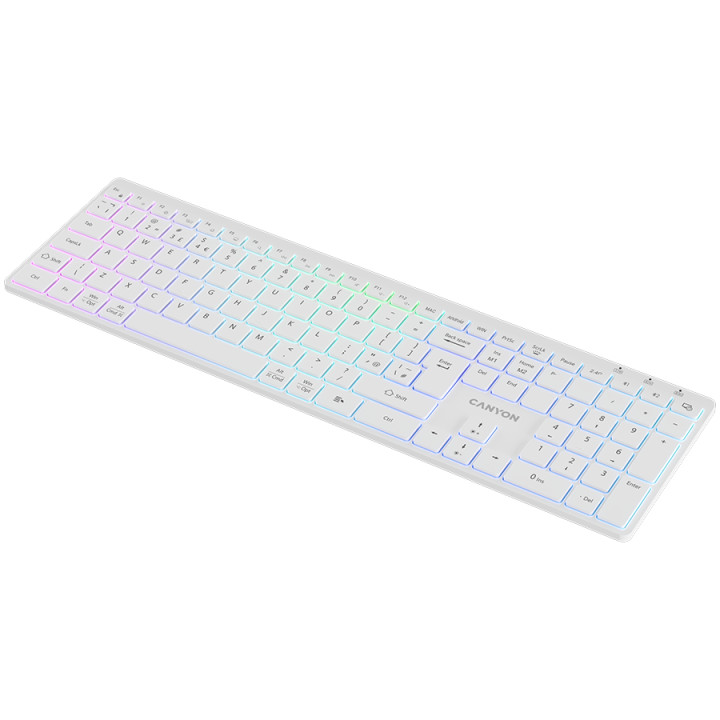 Безжична клавиатура Canyon HKB-W11 UK/US RGB Dual Mode, White - CNS-HBTK11W