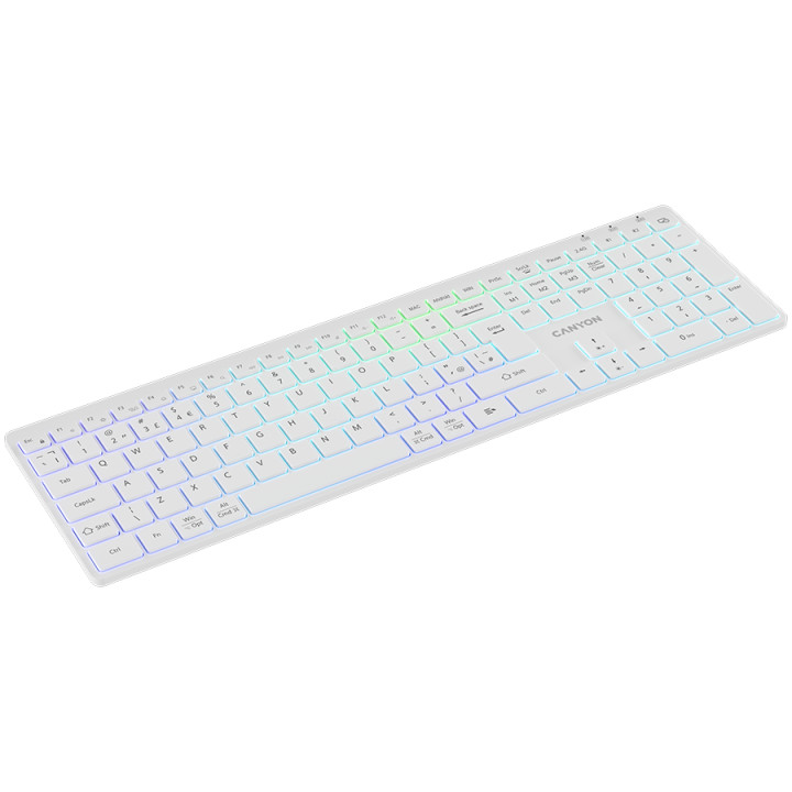 Безжична клавиатура Canyon HKB-W11 UK/US RGB Dual Mode, White - CNS-HBTK11W