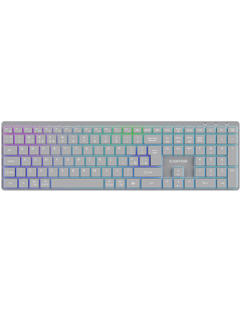 Безжична клавиатура Canyon HKB-W11 UK/US RGB Dual Mode, Grey - CNS-HBTK11G