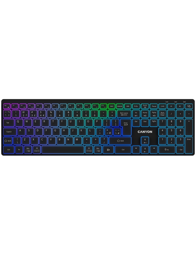 Безжична клавиатура Canyon HKB-W11 UK/US RGB Dual Mode, Black - CNS-HBTK11B