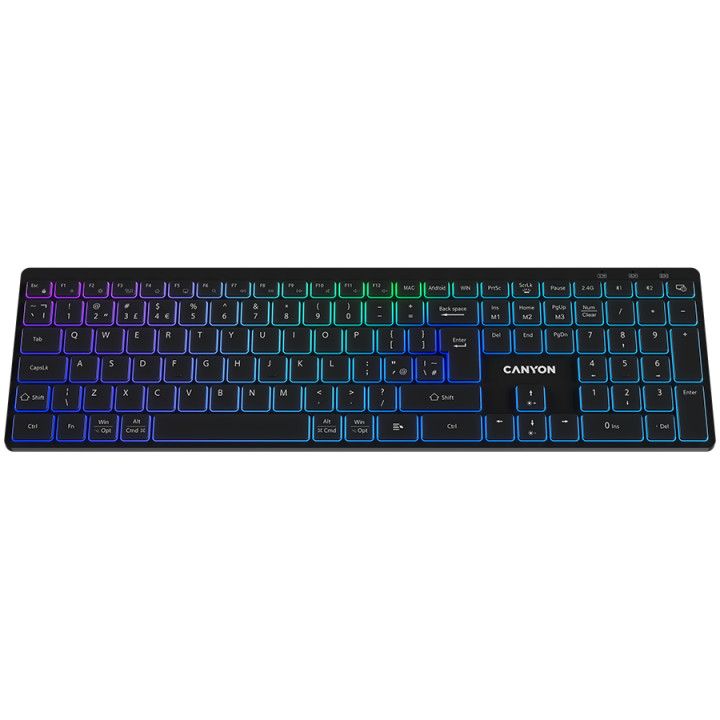 Безжична клавиатура Canyon HKB-W11 UK/US RGB Dual Mode, Black - CNS-HBTK11B