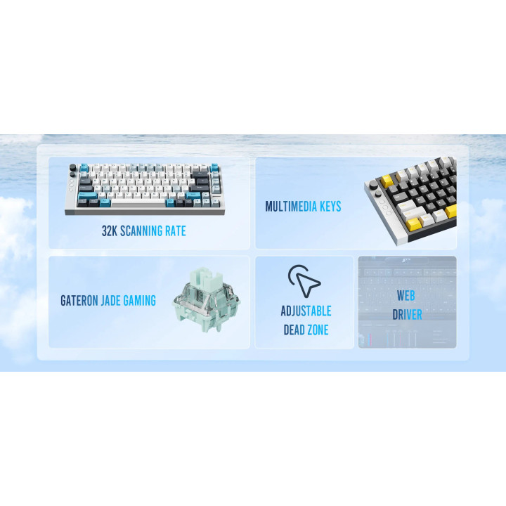 Професионална геймърска механична клавиатура Lamzu JET 75 - 8K, Magnetic Gateron Jade Switches, Black/Yellow - LAMZU-JET-75-BK