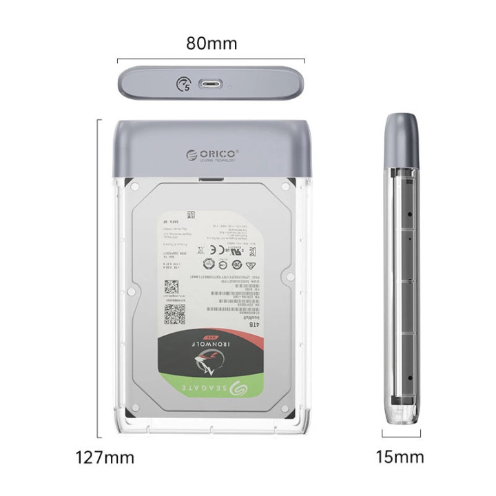 Външна кутия за диск Orico Storage Case, 2.5" 5Gbps USB-C Transparent - TX25C3-GY-BP