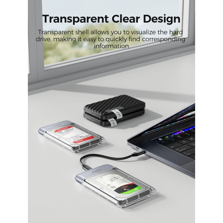 Външна кутия за диск Orico Storage Case, 2.5" 5Gbps USB-C Transparent - TX25C3-GY-BP