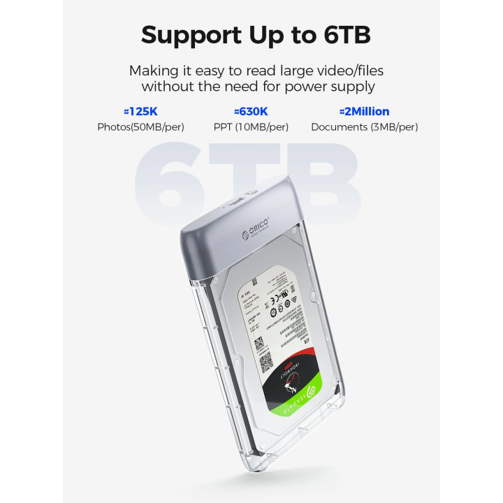 Външна кутия за диск Orico Storage Case, 2.5" 5Gbps USB-C Transparent - TX25C3-GY-BP